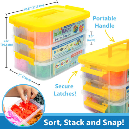 Brain Flakes 1000 Piece Sort ‘n’ Snap Set - Wheel Pieces and Special Parts Included - A Great Stem Toy for Both Boys and Girls