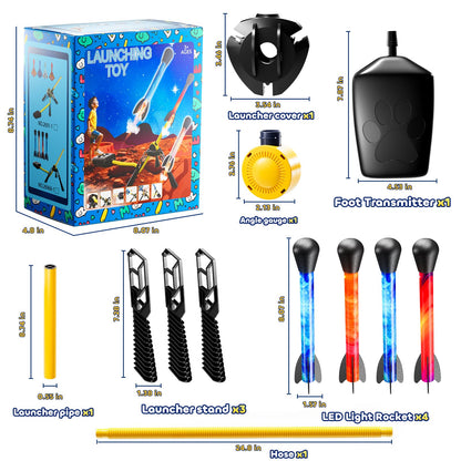 JUKUDAHU Rockets for Kids Age 4-8 with 4 LED Rockets and Launcher - Outdoor Toys for 4 5 6 7 8-12 Year Old Boy Birthday Gift, Air Powered Flying Toy Shooting Up to 100 Feet, Toys for Kids Ages 8-12