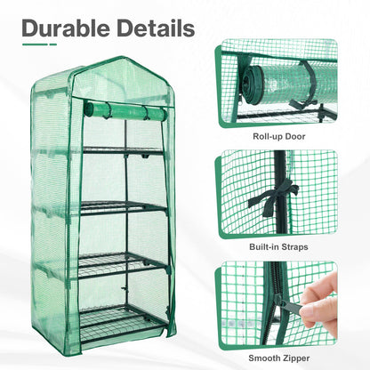 Aoodor 27x19x63 Inch 4 Tier Upgrade Greenhouse with Protective PE/PVC Base for Tidier and Cleaner Indoor Outdoor Gardening on The Deck, Patio or Backyard, Green
