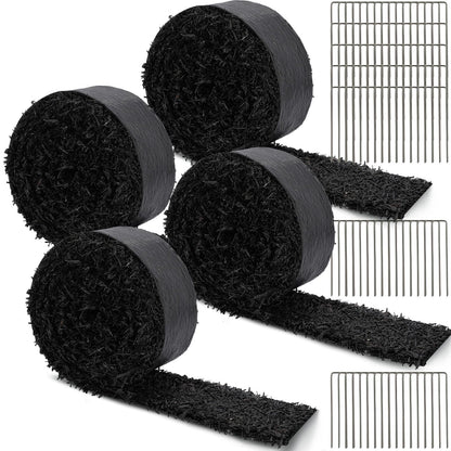 Frienda 4 Roll 120'' x 4.5'' Rubber Mulch for Landscaping Recycled Black Permanent Rubber Mulch Mat Cuttable Garden Edging Border Mat for Garden Plants Walkway Pathway Vegetables and Flowers