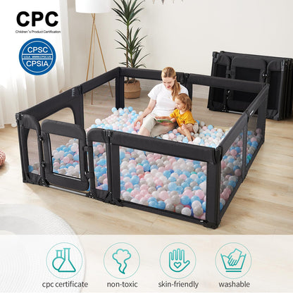Baby Playpen with Door, Foldable Adjustable Play Pen for Babies and Toddlers,Heavy-Duty Play Yard Fence Play Area, Large Toddler Playpen, Black
