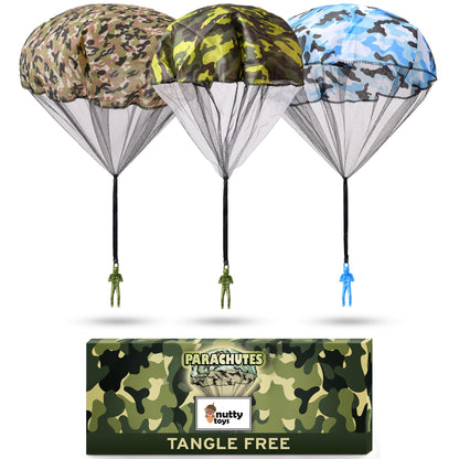 nutty toys Army Parachute Toys for Kids - Tangle Free Outdoor Flying Parachute Men, Best Indoor & Outside Toys for 4 5 6 7 8 9 10 11 12 Year Old, Top Easter Basket Stuffers 2026, Unique Boys Gifts