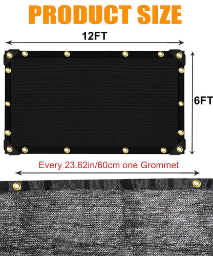 E.share 40%-50% Black Sun Shade Cloth Outdoor - 12Ft X 6Ft Garden Shade Netting with Grommets for Greenhouse, Plant Covers, Patio, Chicken Coop, Barn & Kennel