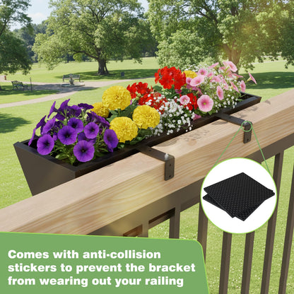 Railing Planter for Outdoor Plants 36'' Metal Hanging Flower Pot with Adjustable Brackets & Drainage Railing Planter Box Countryside Flower Plant Holder for Garden Yard Patio Balcony Deck Decor