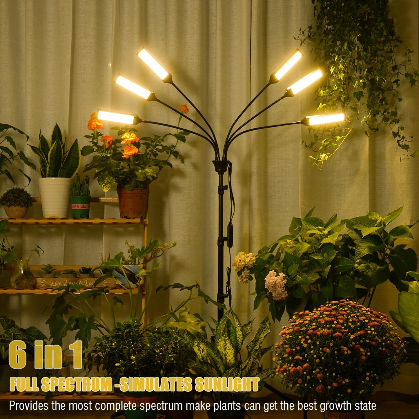 LED Grow Lights for Indoor Plants Full Spectrum 6 Heads Light,Indoor Grow Lamp with Timer and Auto On/Off Timing 5/10/15H, 540 LEDs Plant Lights for Indoor Growing with Tripod Stand.
