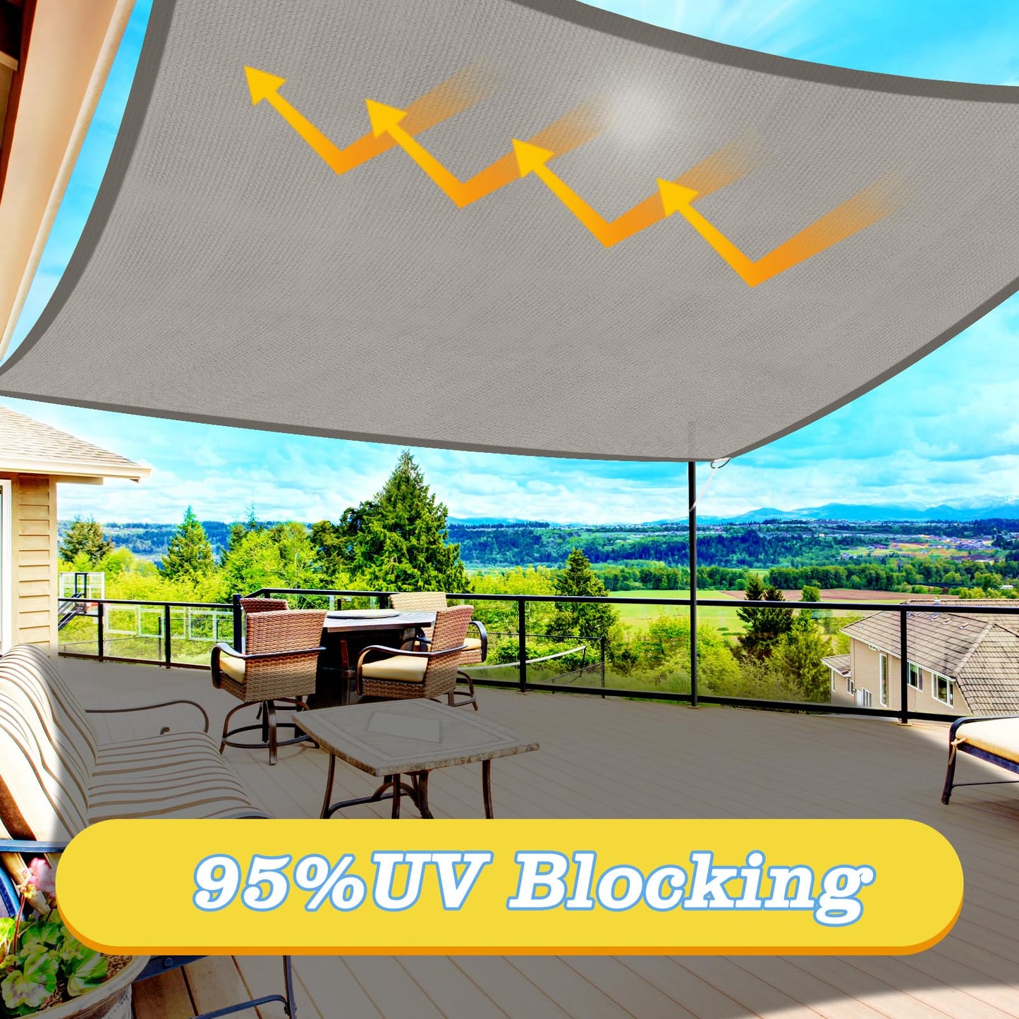 HappyTrends Sun Shade Sail,10'x 13' Heavy Duty UV Protection Beach Shade Canopy Wind sail,Tear and Rust Resistant Patio sail Shade for Yard Deck Lawn Garden Rectangle Sunshade(Grey)