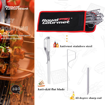 Royal Gourmet TS1601 12-Piece Kebab Skewers for Grilling, 13 Inch Stainless Steel Reusable BBQ Skewers, Includes Storage Pouch, Silver