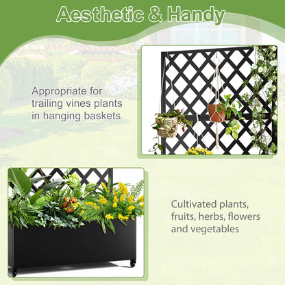 YESUNEED Metal Planter Trellis Box with Wheels & Drain Plug Outdoor Raised Garden Bed Patio Privacy Screen with Planter for Climbing Plants, Vegetables 73"x35"x16" Black-Diamond