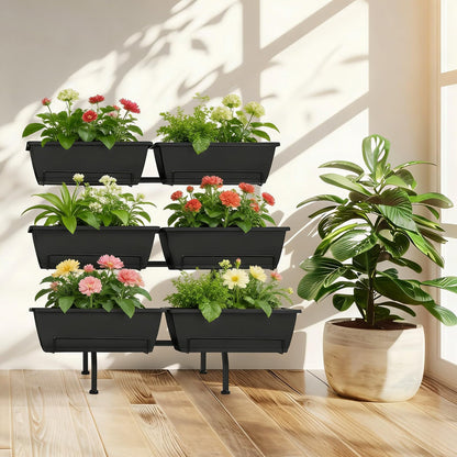ETELI Vertical Garden Planter 3 Tier Vertical Raised Garden Bed with 6 Garden Planter Boxes Elevated Raised Bed with Drainage Holes Outdoor Standing Garden Planter for Herbs Flowers Vegetables, Black