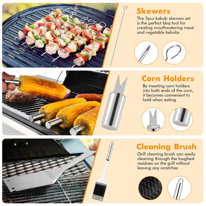 Grill Utensils Set,15 Pcs Stainless Steel BBQ Accessories Set, Portable Professional Grill Tool, Perfect Grill Kit Gift for Outdoor with Bag