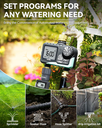 RAINPOINT 2 Zone Sprinkler Timer with Brass Inlet and Outlet - Water Timer for Garden Hose with Rain Delay/Manual Watering/Automatic Irrigation Controller System for Yard Lawn Garden(Blue)