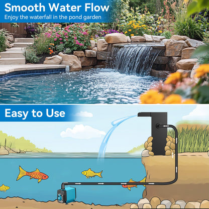 POPOSOAP Pond Waterfall Spillway with Pump Kit, 304 Stainless Steel Pond Pond Waterfall Box with 9.8FT Corrugated, Pond Spillway Tubing with 40W 660GPH Pump for Waterfall System Garden Decor