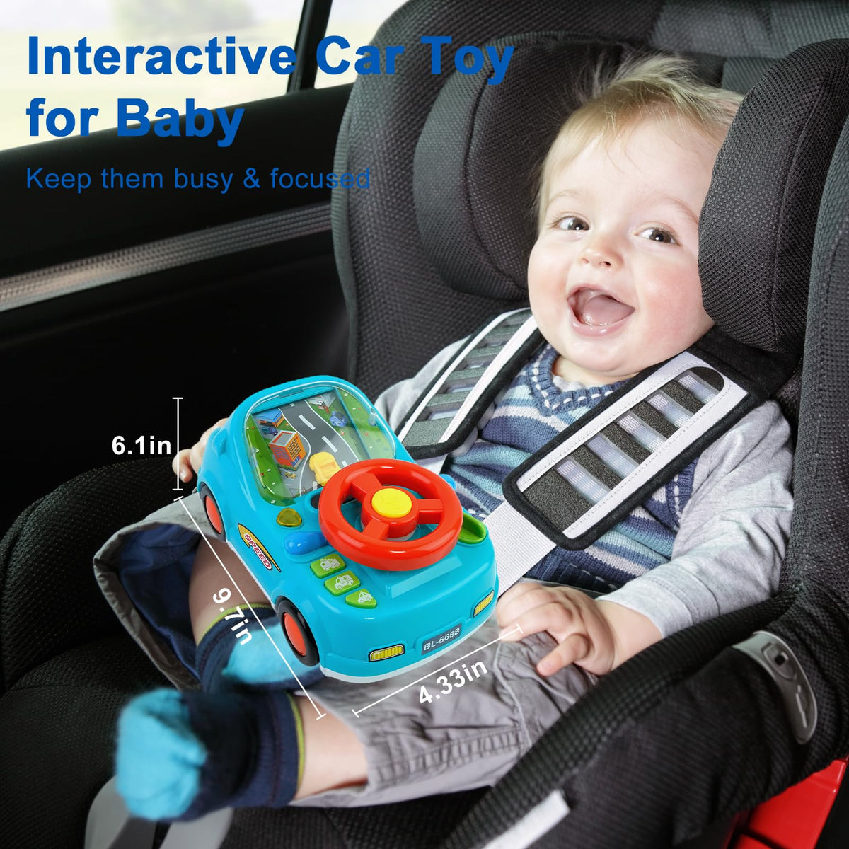 DELUTIQUE Toys for 1 + Year Old Boy,Toddler Racing Car Steering Wheel Toy with Sound & Light,Car Toys for Toddlers 1-3,Gift for 1 2 3 Years Old Boys Girls (Blue)