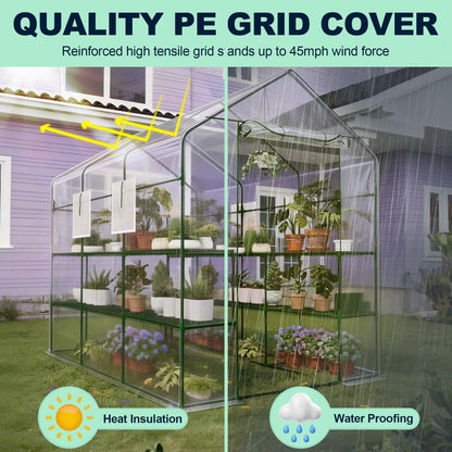 Portable Walk-in Greenhouse for Outdoors, 57 x 85 x 77 Inch Heavy Duty 3-Tier 18-Shelf Greenhouse with Thick PE Cover, Mesh Door & Screen Windows for Plants, Flowers, Seedlings, Herbs & Vegetables