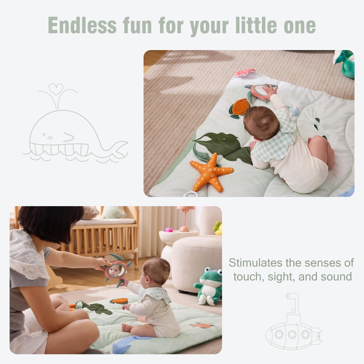 Spirich 9-in-1 Tummy Time Mat, Soft Sensory Mat for Infants, Baby Play Gym Mat, Newborn Essentials Shower Gift