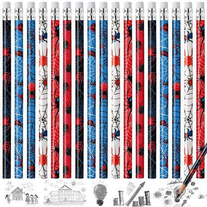 Resurhang 200 Pcs Wooden Pencil with Eraser for Kids Spider Pencils Bulk Novelty Kids Fun School Supplies Back to School Supplies for Kid Student Teacher Classroom Reward