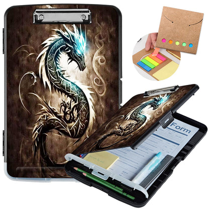 Clipboard with Storage,Heavy Duty Plastic Storage Clipboard with Low Profile Clip,Teacher Must Haves,Office Supplies,Dragon
