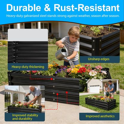Wirewonders Yardbliss Raised Garden Bed 2 Pack 6x3x1FT, Premium Galvanized Raised Garden Bed, Large Raised Garden Bed Outdoor for Deep-Rooted Vegetables, Flowers, Green and Herbs, Black