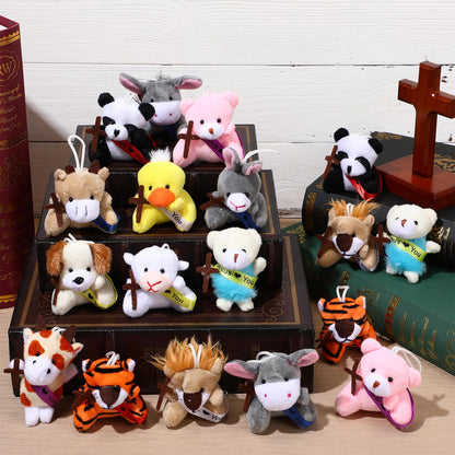 Soulchen 12 Pcs Jesus Love You Mini Plush Animal Toys for Kids Christian Small Stuffed Animal Toys with Ribbon and Cross Religious Gifts for Vbs Party Favors Easter Egg Fillers Church Decorations