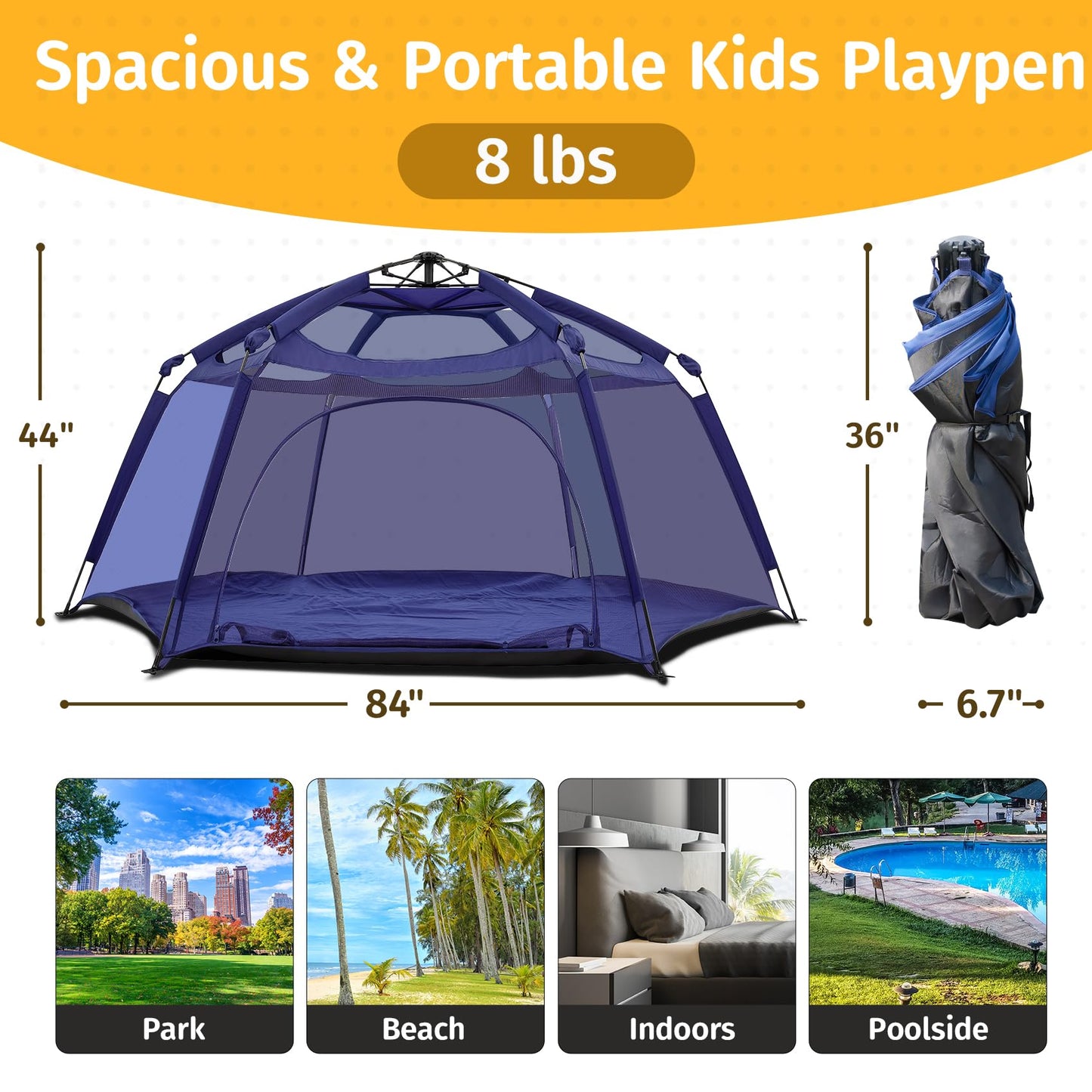 Alvantor® Baby Playpen Pop Up Play Yard 84"x84"x44”Large Kids Play Tent Indoor Outdoor Playhouse Mesh Play Pen, Mosquito Net Playpen Camping Beach Playground for Babies Toddlers Infant, Navy