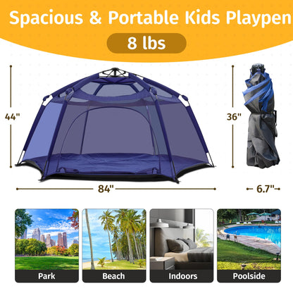 Alvantor® Baby Playpen Pop Up Play Yard 84"x84"x44”Large Kids Play Tent Indoor Outdoor Playhouse Mesh Play Pen, Mosquito Net Playpen Camping Beach Playground for Babies Toddlers Infant, Navy