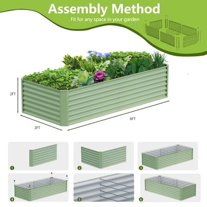 Ayen Guard 8x2x2FT Galvanized Raised Garden Bed,Galvanized Planter Boxes Outdoor, Large Metal Raised Garden Beds for Vegetables-Green