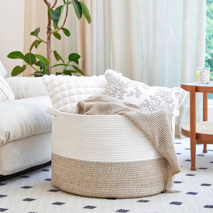 R RUNKA Extra Large Cotton Rope Basket 22" x 14" - Toy Basket for Kids -Blanket Basket for Living Room - Woven Baskets for Storage