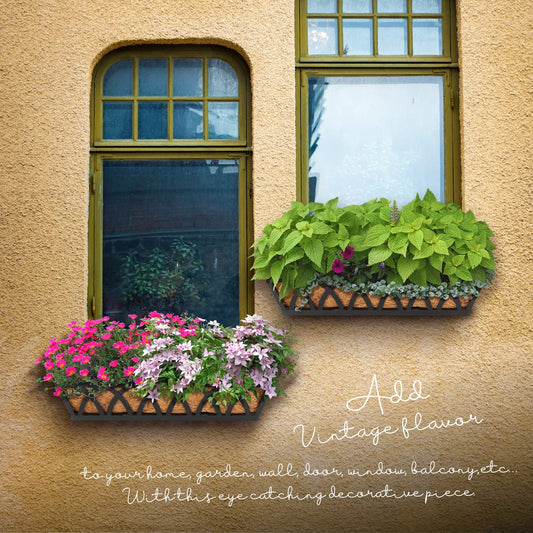 WIMART Window Box Railing, 24 Inch Black Metal Hanging Flower Planter Basket with Coco Liner for Outdoor Balcony Porch Fence Patio for Home, Office and Hotel (Black - 4 Pcs/Set)