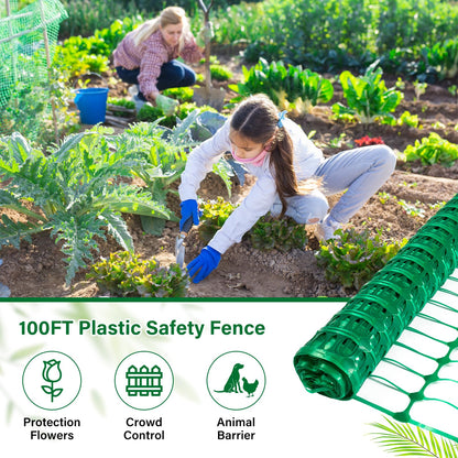 Plastic Fencing Temporary Fence,Snow Fence 4x100 with Stakes,Garden Fencings Plastic with Poles,Reusable Safety Fences,Construction Fences,Garden Fencings Roll for Pool,Lawn,Deer