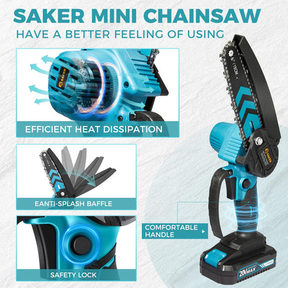 Saker Mini Chainsaw,6 Inch Portable Electric Chainsaw Cordless, Small Handheld Chain saw for Tree Branches,Courtyard, Household and Garden,Father Day Gift for Men Husband Women