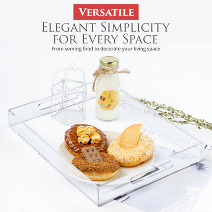 Acrylic Tray 16x12 with Cut Handles - Spill Proof Decorative Tray is an Ideal Countertop Organizer for Living Rooms, Ottoman Coffee Tables, Offices, Kitchens & Serving Guests