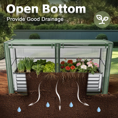 HEAHOLD Galvanized Raised Garden Bed with Greenhouse Cover – 17" Tall Metal Planter Box for Vegetables, Herbs, Flowers, Raised Garden Beds Outdoor with Green Cover for Patio, Balcony, Backyard