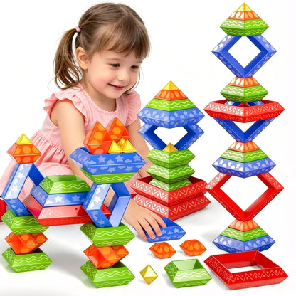 Doloowee 30 Pcs Building Blocks Toys for Ages 3 4 5 6 Toddlers, Pyramid Stacking Toys, 3D Montessori Preschool Learning Blocks for Kids, Stem Educational Pyramid Magic Tower Gifts Set