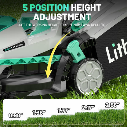 Litheli Cordless Lawn Mower 13 Inch, 5 Heights, 20V Electric Lawn Mowers for Garden, Yard and Farm, with Brushless Motor, 4.0Ah Battery & Charger Included