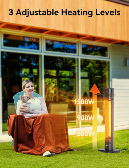 VAGKRI Outdoor Electric Patio Heater, 1500W Dual Carbon Tube Infrared Heater, Tip-Over & Overheat Protection,1S Instant Heat, IPX5 Waterproof, Tower Space Heater for Patio, Backyard & Garage