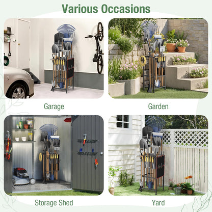 Lovind Garden Tool Organizer,Metal Yard Tool Organizer ,Holds 50 Long-Handled Tools/Rakes/Brooms,Side Garden Pocket ,Heavy Duty Steel Yard Tool Storage Rack for Garage,Shed, Outdoor