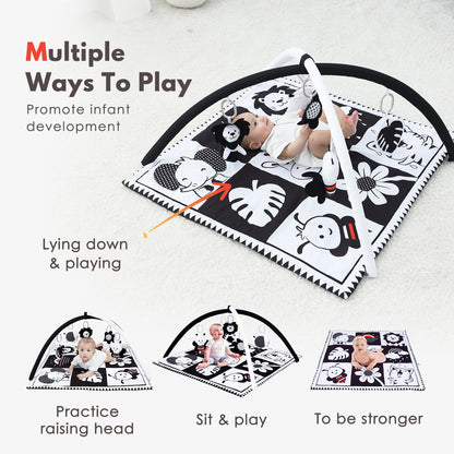 Lovvie & Joy Baby Play Activity Gym Tummy Time Mat for Infant,Baby Gyms & Playmats for Babies 0 to 3 6 9 12 Months with 5 Toys for Early Sensory Exploration and Motor Skill Development