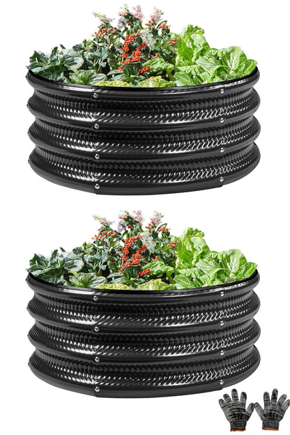 Gartist 2 Pcs 2x2X1 FT Round Galvanized Raised Garden Bed Kit, Black Outdoor Planter Garden Bed, Metal Raised Box for Vegetables, Fruits, Flowers & Herbs