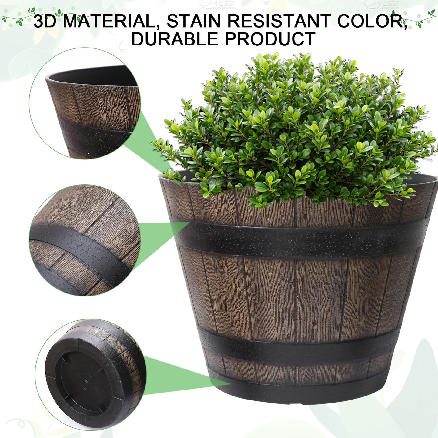 WEICHENGXING Large Plant Pots, 20 Inch 2 Pack Plastic Whiskey Barrel Planters, Big Flower Pots Wine Barrel Design for Outdoor Indoor, Garden, Porch, Patio, Backyard