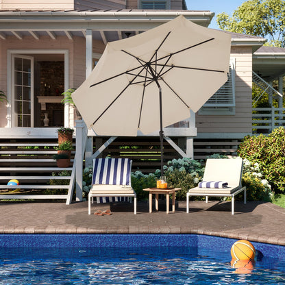 JEAREY 9' 2-Tiers Patio Umbrellas Outdoor Market Table Umbrella w/Push Button Tilt/Crank, 8 Sturdy Ribs, UV Protection Waterproof Sunproof(Beige)