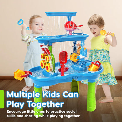 zefinot Water Table for Toddlers 3-5 | 3-Tier Kids Water Table Toys, Outdoor Water Table with Rain Showers Splash Pond for Beach Backyard Summer, Sensory Play Table for Boys Girls