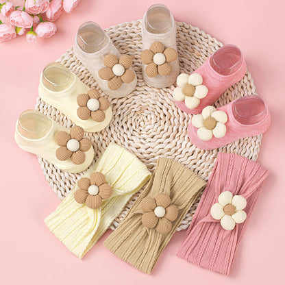 COZYOFFI Baby Flower Headband and Socks: Cute Headband and Socks Sets for Toddler Newborn Infant Girl Pink Khaki Beige