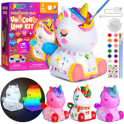 EPUMP Paint Your Own Unicorn Lamp Kit - Rechargeable 1200mAh Night Light with 2 Light Modes, Arts and Crafts Painting Toys for Girls Boys, Art Supplies Birthday Gifts for Kids Ages 3-12+