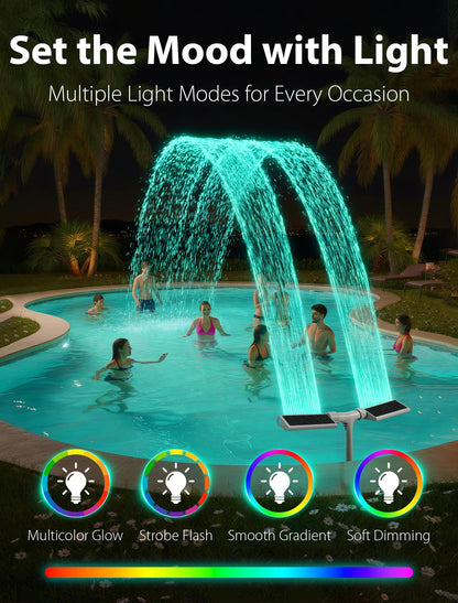2026 Height Upgrade Solar Pool Fountain with 10-Color 4-Modes Lights, Dual Spray Waterfall Sprinkler 360° Adjustable, Compatible with Above & Inground Pools for Cooler Relaxation (White)