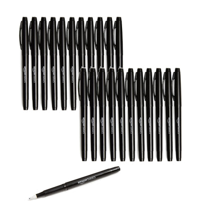 Amazon Basics Felt Tip Marker Pens, Black, Smooth Writing, for Writing, Drawing, Journaling and Note Taking, 24-Pack