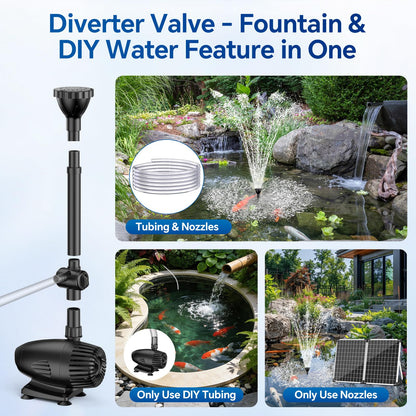 NFESOLAR 55W Solar Fountain Pump, 580GPH Solar Pond Pump with Dry-Run Protection, Foldable Solar Panel, 16.5FT Cord, 10FT Extension Cable, PVC Tubing for Outdoor Ponds, Waterfall, Garden, Hydroponics