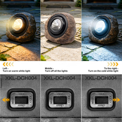 VOOKRY Brown Solar Rock Lights Outdoor 2-Pack, IP65 Waterproof LED Garden Stone Lights, Switchable Warm & Cool White, Auto On/Off Landscape Lighting for Pathway, Yard, Patio, Walkway