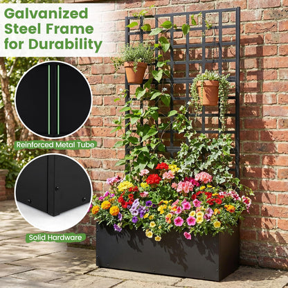 Giantex Metal Raised Garden Bed with Trellis, 36" x 16" x 77" Galvanized Planter Box w/Drainage Holes for Climbing Plants Vegetables Flowers, Outdoor Privacy Screen for Patio Backyard Balcony