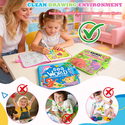 YECHISY Reusable Water Painting Books for Kids: 3 Pack Mess-Free Magic Water Coloring Books - Paint with Water Books, No Mess Coloring Travel Activity Toys for Toddlers Ages 3+