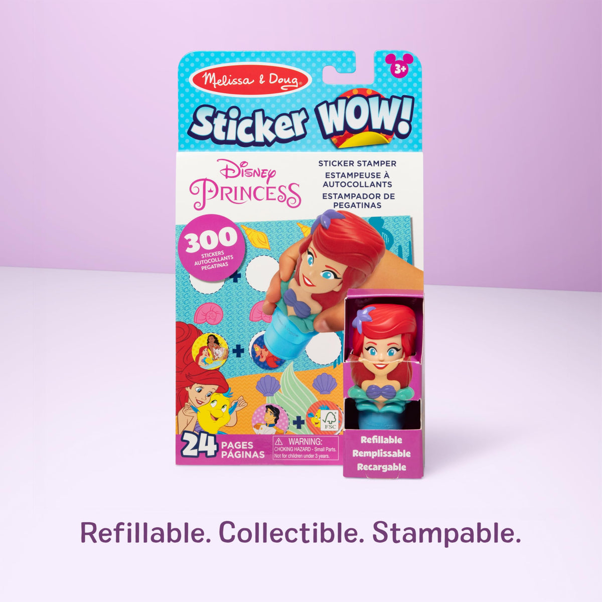 Melissa & Doug Sticker Wow!™ 24-Page Activity Pad and Sticker Stamper, 300 Stickers, Arts and Crafts Fidget Toy Collectible Character – Disney Princess Ariel - for Kids Ages 3+ - FSC Certified
